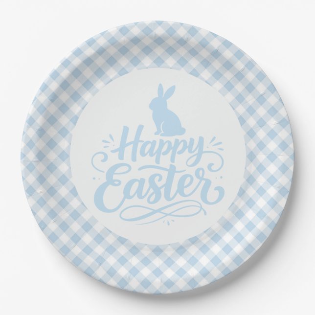 Plato De Papel Pascua de Cuadro Azul (Anverso)