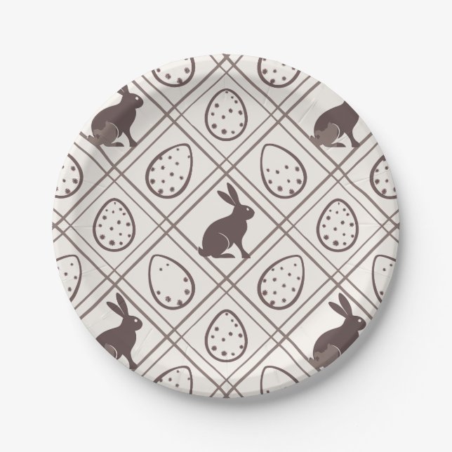 Plato De Papel Pascua de cuadros marrones   (Anverso)