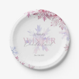 Plato De Papel Pascua de Invierno Rosa Copo de Nieve Primera Cump