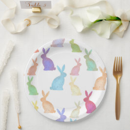 Plato De Papel Pascua feliz - Patrón de conejo arcoiris
