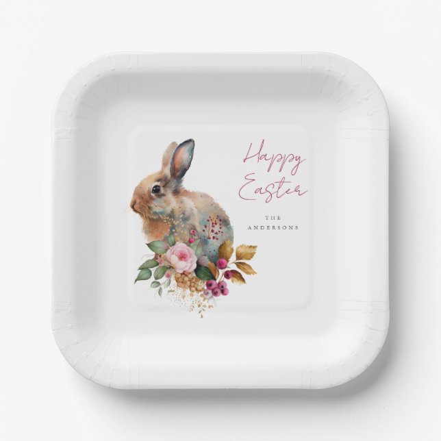 Plato De Papel Pascua floral acuarela (Anverso)