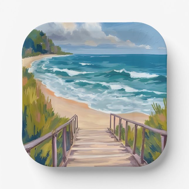 Plato De Papel Paseo Marítimo | Olas de Playa Costeras (Anverso)
