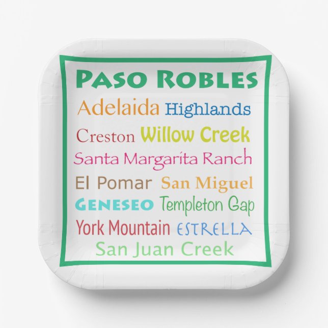 Plato De Papel Paso Robles Colorido  (Anverso)