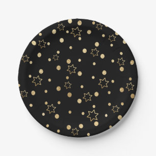 Plato De Papel Passover Black Gold Stars