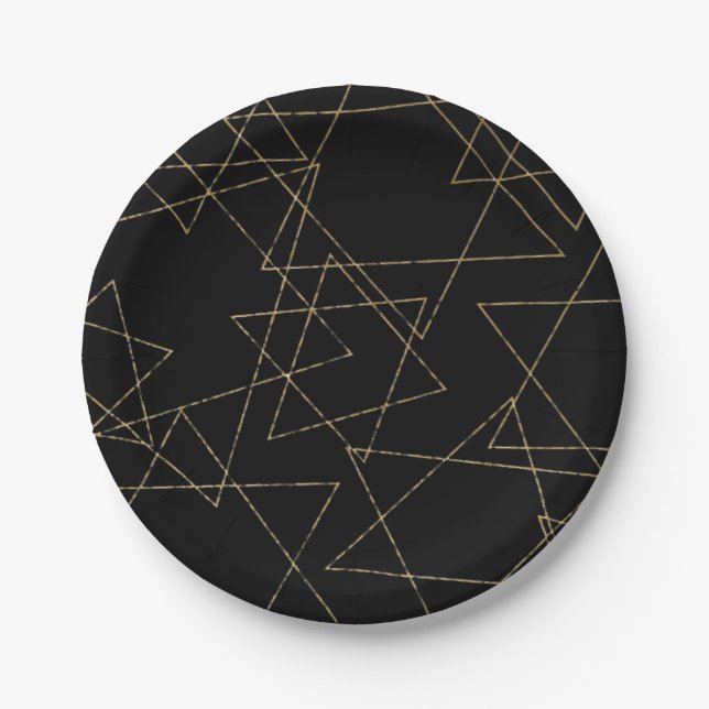 Plato De Papel Passover Black Gold Stars (Anverso)