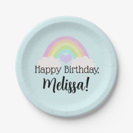Plato De Papel Pastel acuarela Rainbow Happy Birday