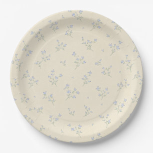 Plato De Papel Pastel Amarillo Azul Flores Vintage Baby Shower