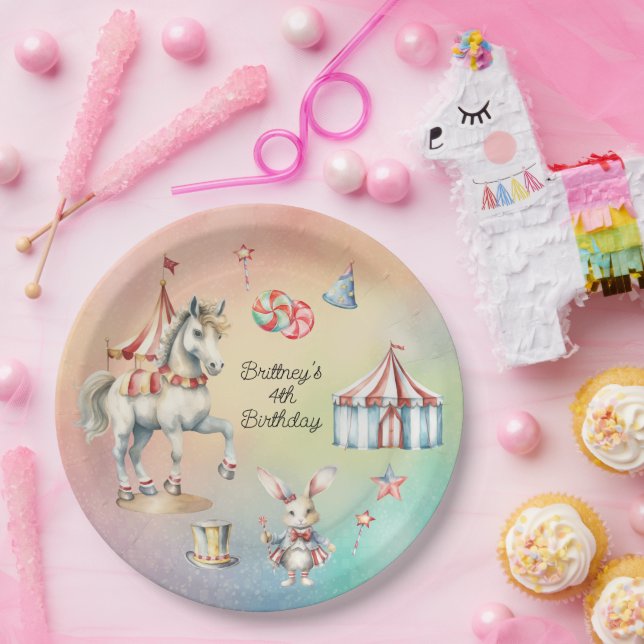 Plato De Papel Pastel arcoiris con animales Cuarto Fiesta de cump (Fiesta)