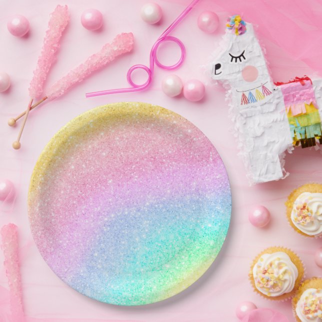 Plato De Papel Pastel arcoiris Ombre (Fiesta)