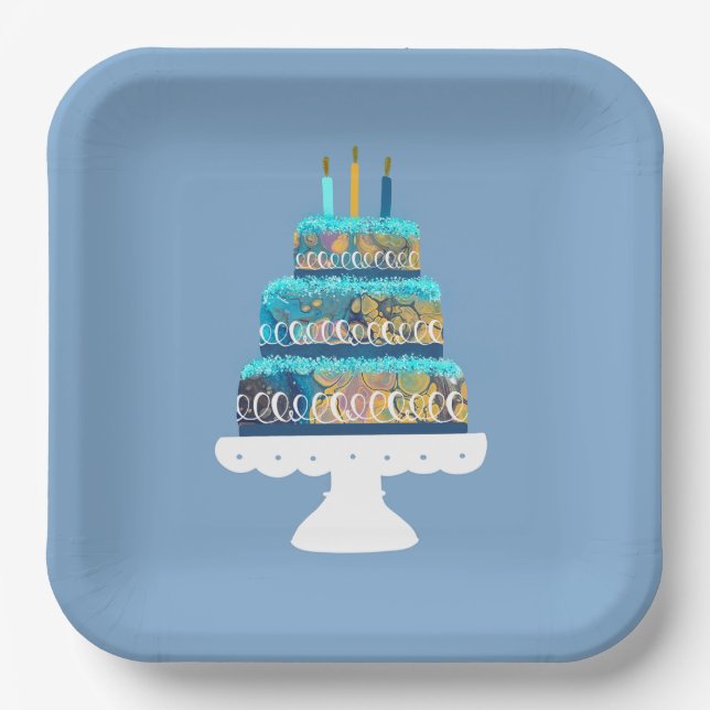 Plato De Papel Pastel azul con velas de cumpleaños (Anverso)