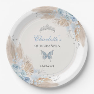 Plato De Papel Pastel Azul Quinceanera Boho Princess Mis Quince