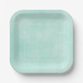 Plato De Papel Pastel Azul Turquesa Pequeños Lunares