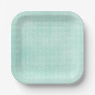 Plato De Papel Pastel Azul Turquesa Pequeños Lunares