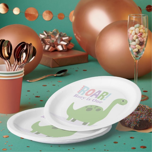 Plato De Papel Pastel Baby Dinosaurios Roar fiesta de cumpleaños (Multi)