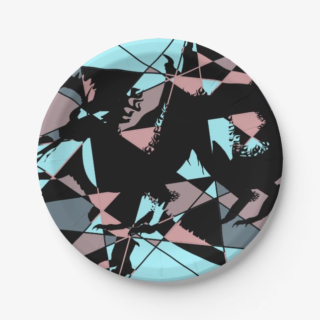 Plato De Papel Pastel Black Blue Pink Grey abstract  (Anverso)