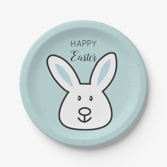 Plato De Papel Pastel Blue Cute Easter Bunny Ilustracion (Anverso)
