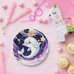 Plato De Papel Pastel Blue Ocean Dolphin Birthday