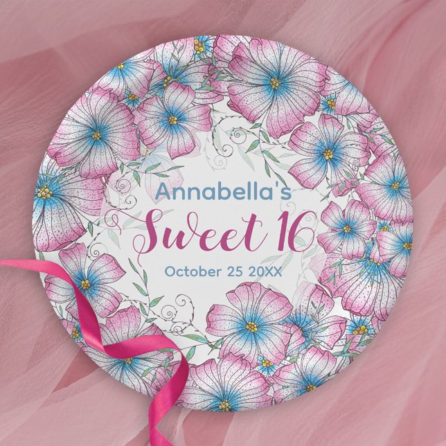 Plato De Papel Pastel Bohemio Floral Azul Dulce Azul Rosa 16 (Subido por el creador)