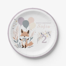 Pastel Boho Fox y Balloons Cumpleaños
