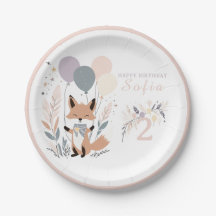 Pastel Boho Fox y Balloons Cumpleaños