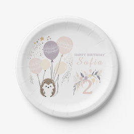 Plato De Papel Pastel Boho Hedgehog y Globos Cumpleaños