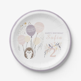 Plato De Papel Pastel Boho Hedgehog y Globos Cumpleaños
