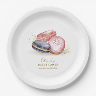 Plato De Papel Pastel Bonjour Bébé Macarons francés Baby Shower
