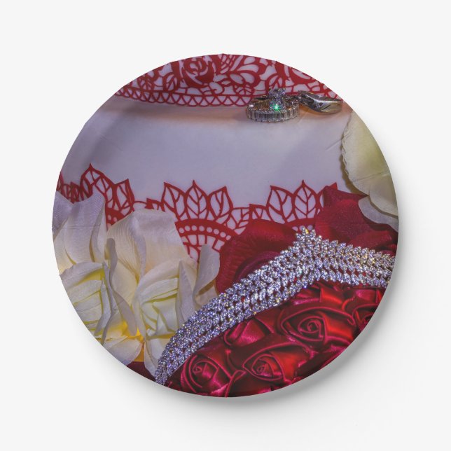 Plato De Papel Pastel, Bouquet y Anillos Bodas de 1304 (Anverso)