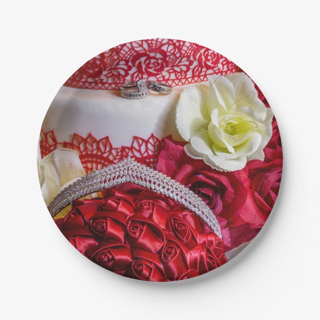 Plato De Papel Pastel, Bouquet y Anillos de 1242 Bodas (Anverso)