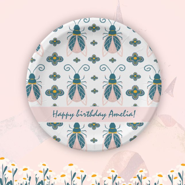 Plato De Papel Pastel Bugs Rosa Flor Niña Cumpleaños (Subido por el creador)