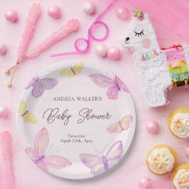Plato De Papel Pastel Butterflies Pink Purple Baby Shower
