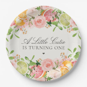 Plato De Papel Pastel Citrus Floral Little Cutie Baby Shower