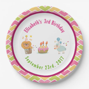 Plato De Papel Pastel con león Fiesta y cumpleaños con globo