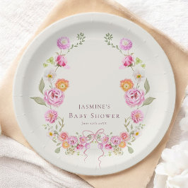 Plato De Papel pastel coquette Floral Wreath Baby Shower