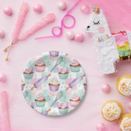 Plato De Papel Pastel Cupcake De Acuarela Hornear Lavanda Postre