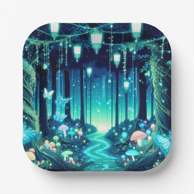 Plato De Papel Pastel Cute Enchanted Forest Baby Shower (Anverso)
