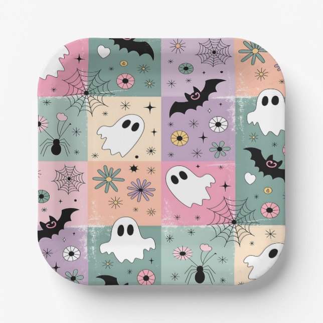 Plato De Papel Pastel Cute Halloween Spooky Ghost Checkpoint (Anverso)