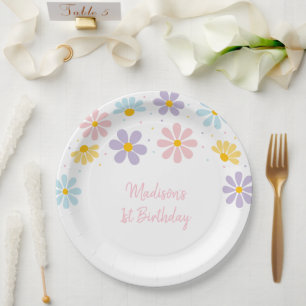 Plato De Papel Pastel Daisy Flower Cumpleaños