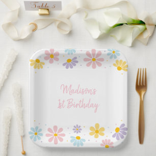 Plato De Papel Pastel Daisy Flower Cumpleaños