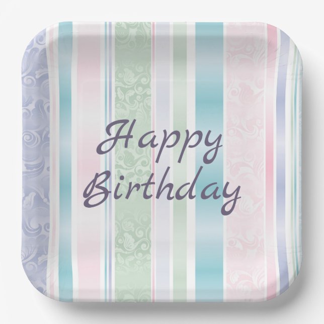 Plato De Papel Pastel Damask Para Cumpleaños (Anverso)
