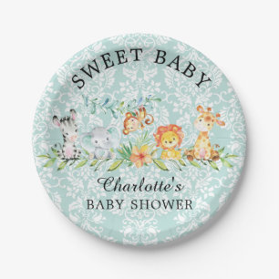 Plato De Papel Pastel de animales salvajes Baby Shower 7"