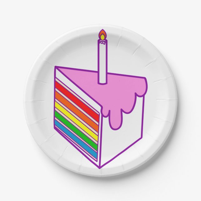 Plato De Papel pastel de arcoiris de cumpleaños feliz (Anverso)