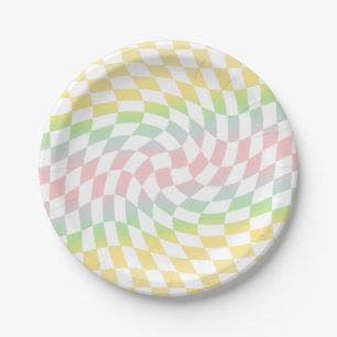 Plato De Papel Pastel de arcoiris retro Cheques de tablero de aje