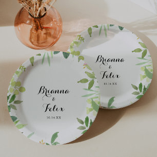 Plato De Papel Pastel de Boda de follaje botánico de vegetación