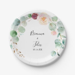Plato De Papel Pastel de Boda floral Eucalyptus contemporáneo