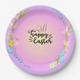 Plato De Papel Pastel de contorno de conejo de pascua feliz