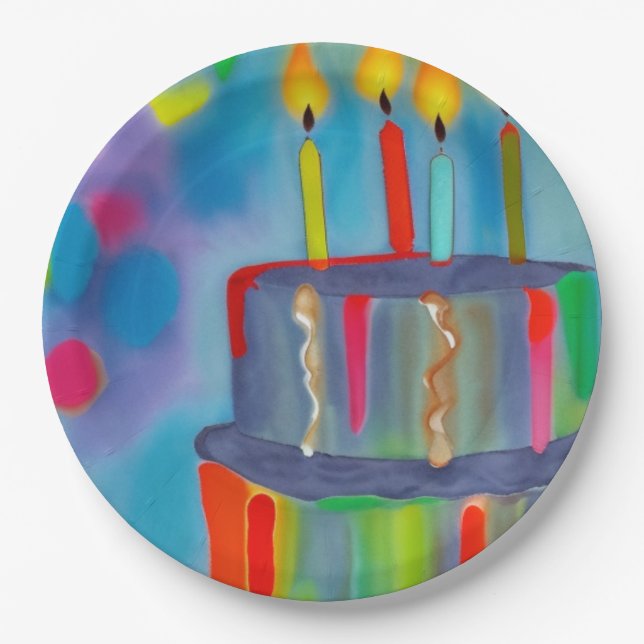 Plato De Papel Pastel de cumpleaños (Anverso)