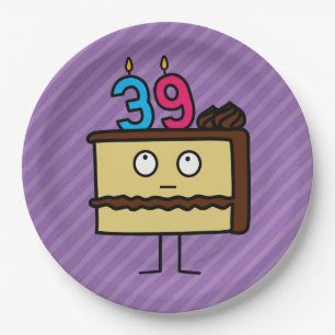 Plato De Papel Pastel de cumpleaños 39 con velas