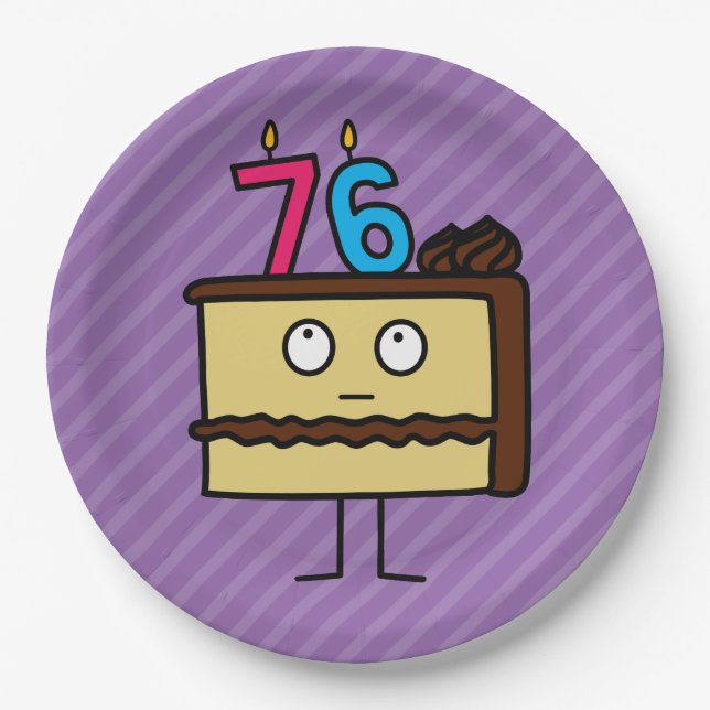 Plato De Papel Pastel de cumpleaños 76 con velas (Anverso)