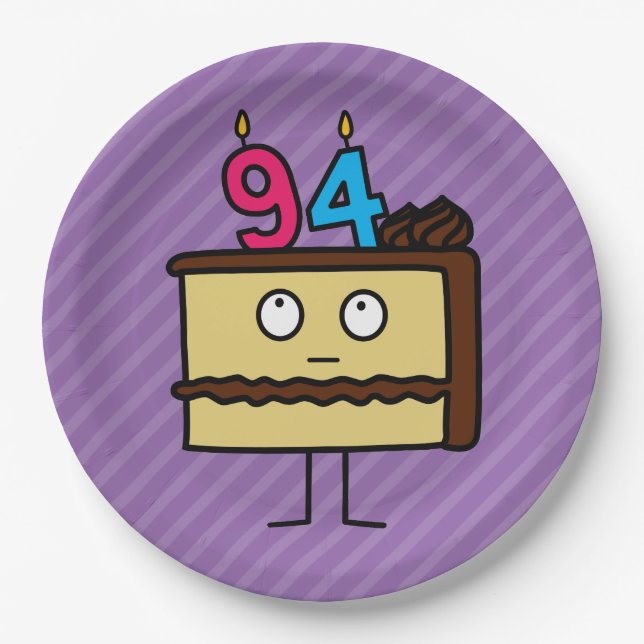 Plato De Papel Pastel de cumpleaños 94 con velas (Anverso)